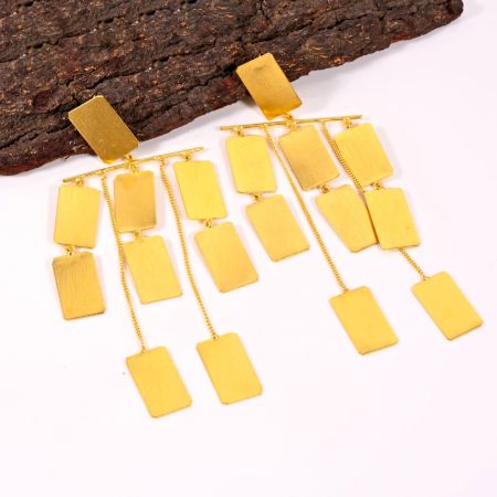 Long Statement African Tribal Brass Dangle Earrings with 18k Gold Plating